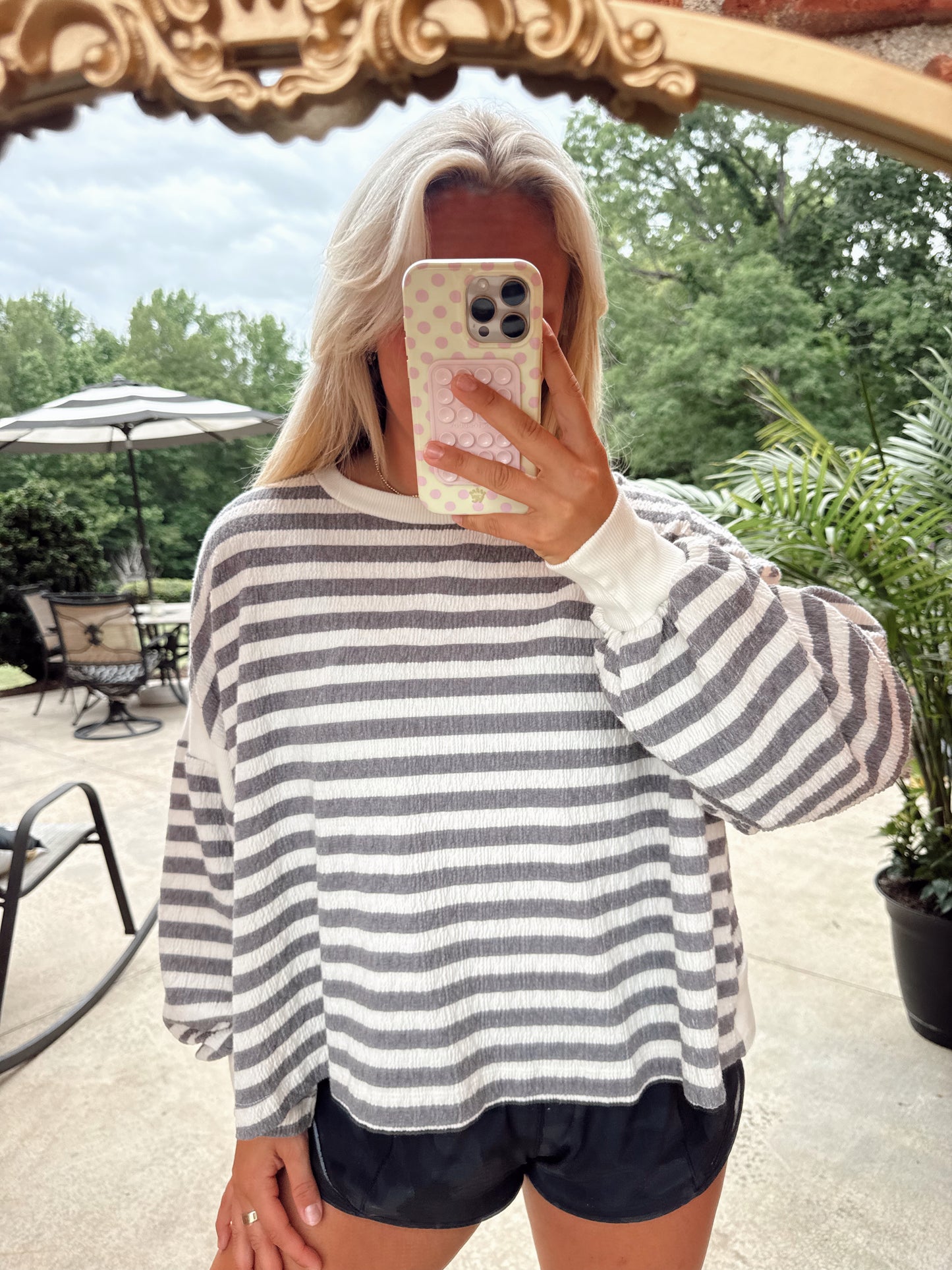 Overlap Open Back Striped Top