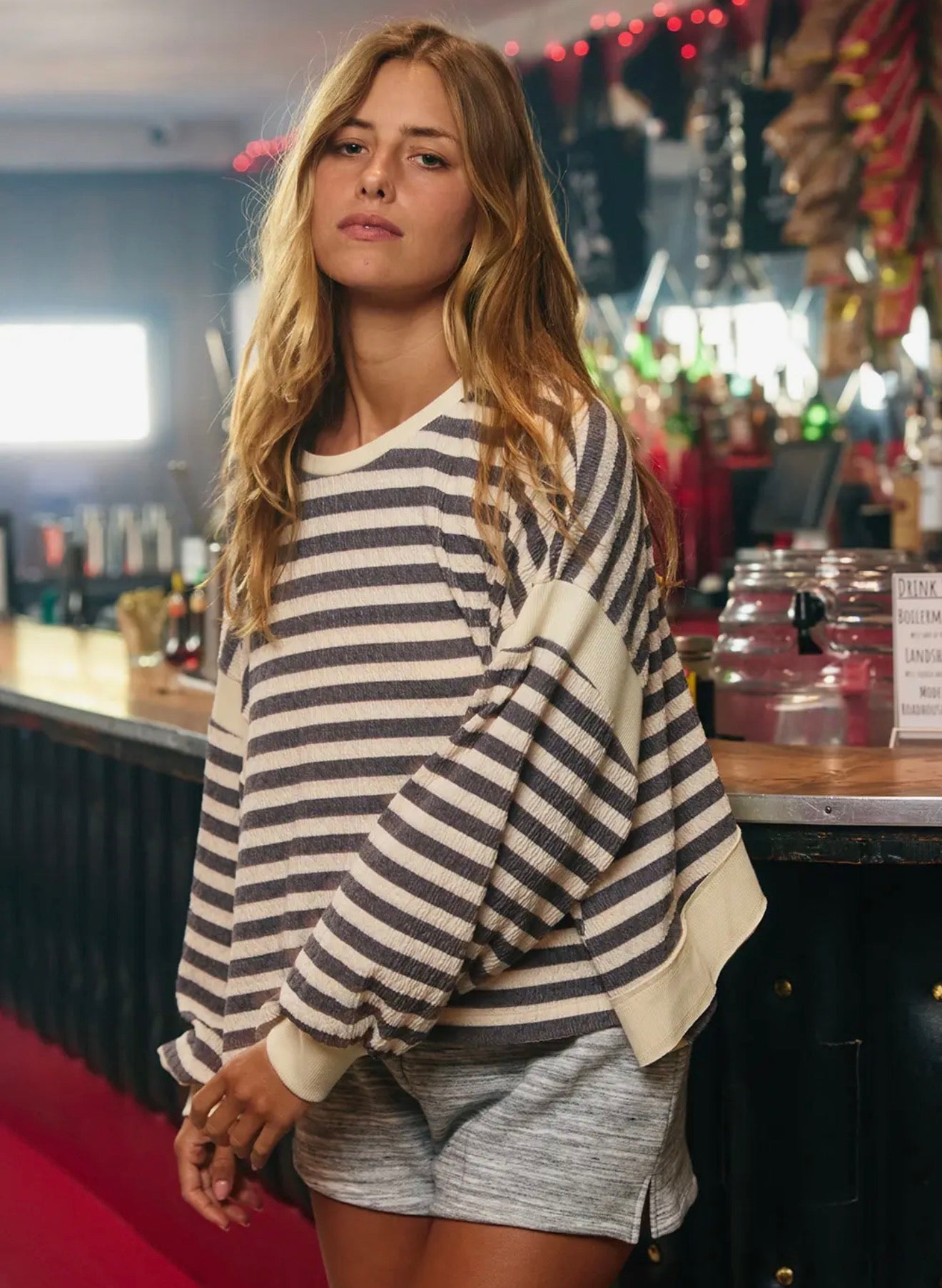 Overlap Open Back Striped Top