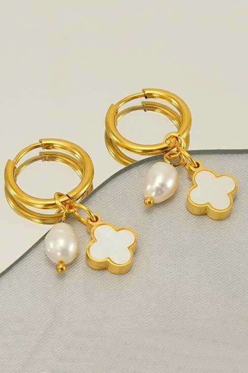 Clover Pearl Hoops