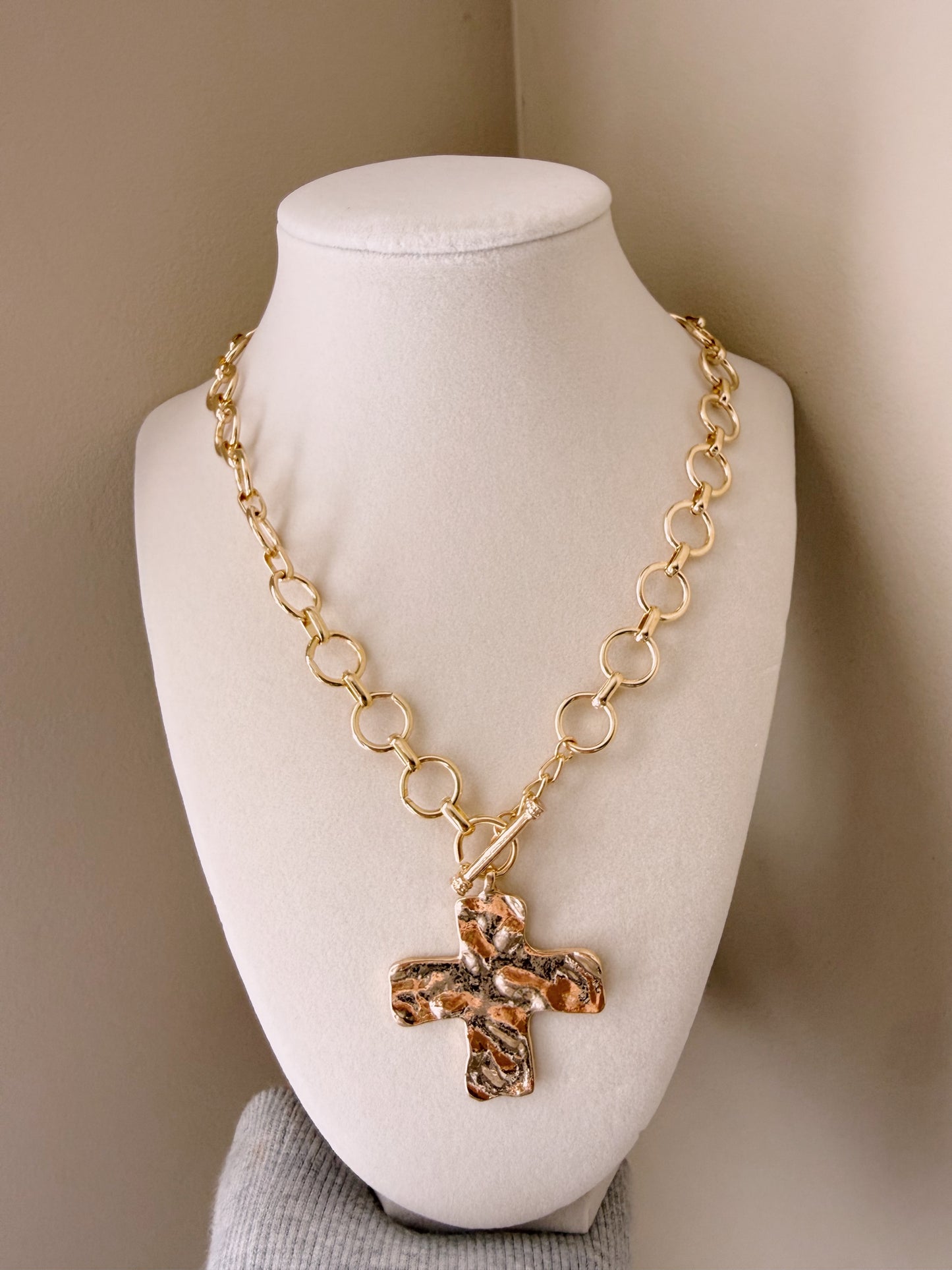 Hammered Cross Toggle Necklace