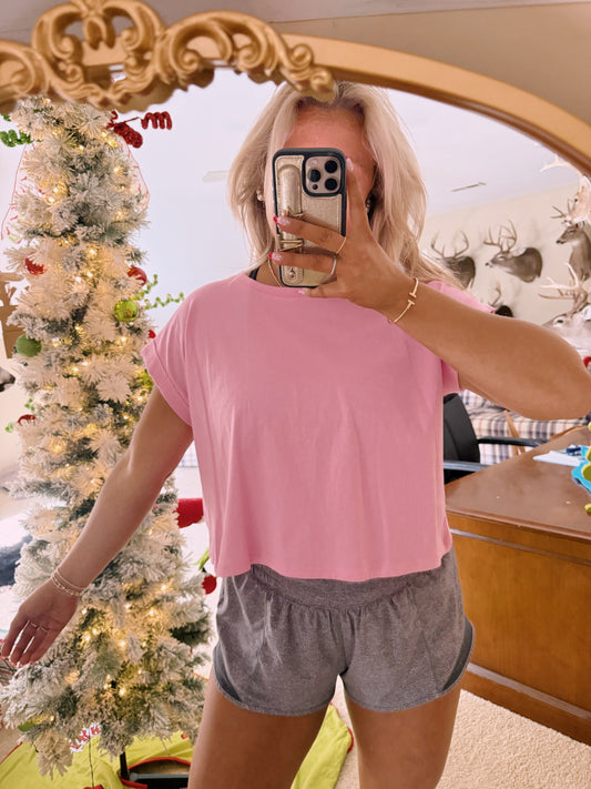Cuff Cropped Tee - Baby Pink