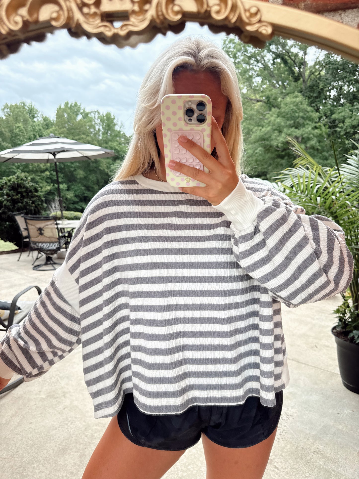 Overlap Open Back Striped Top