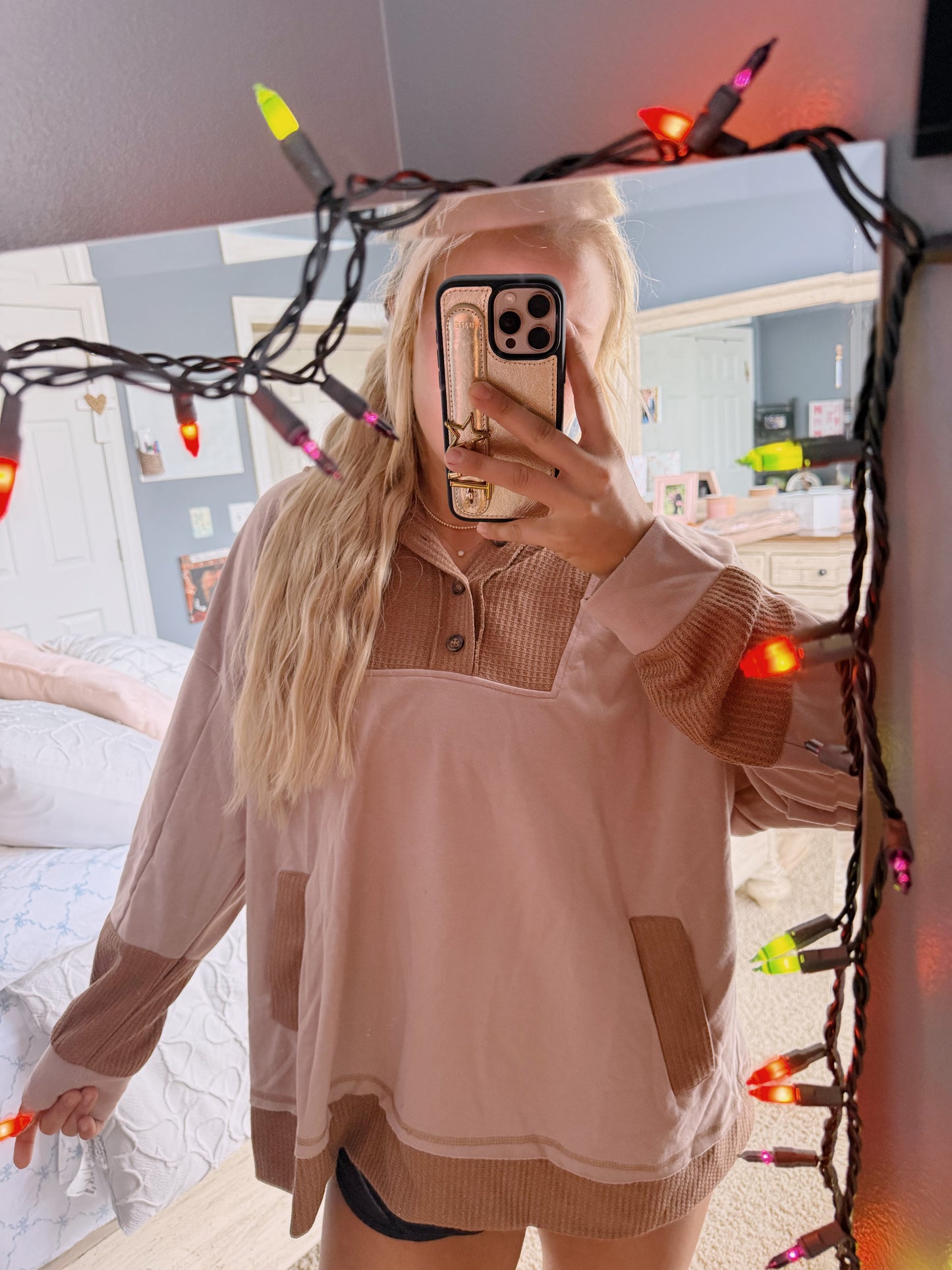 Brown Waffle Oversized Sweatshirt -1X