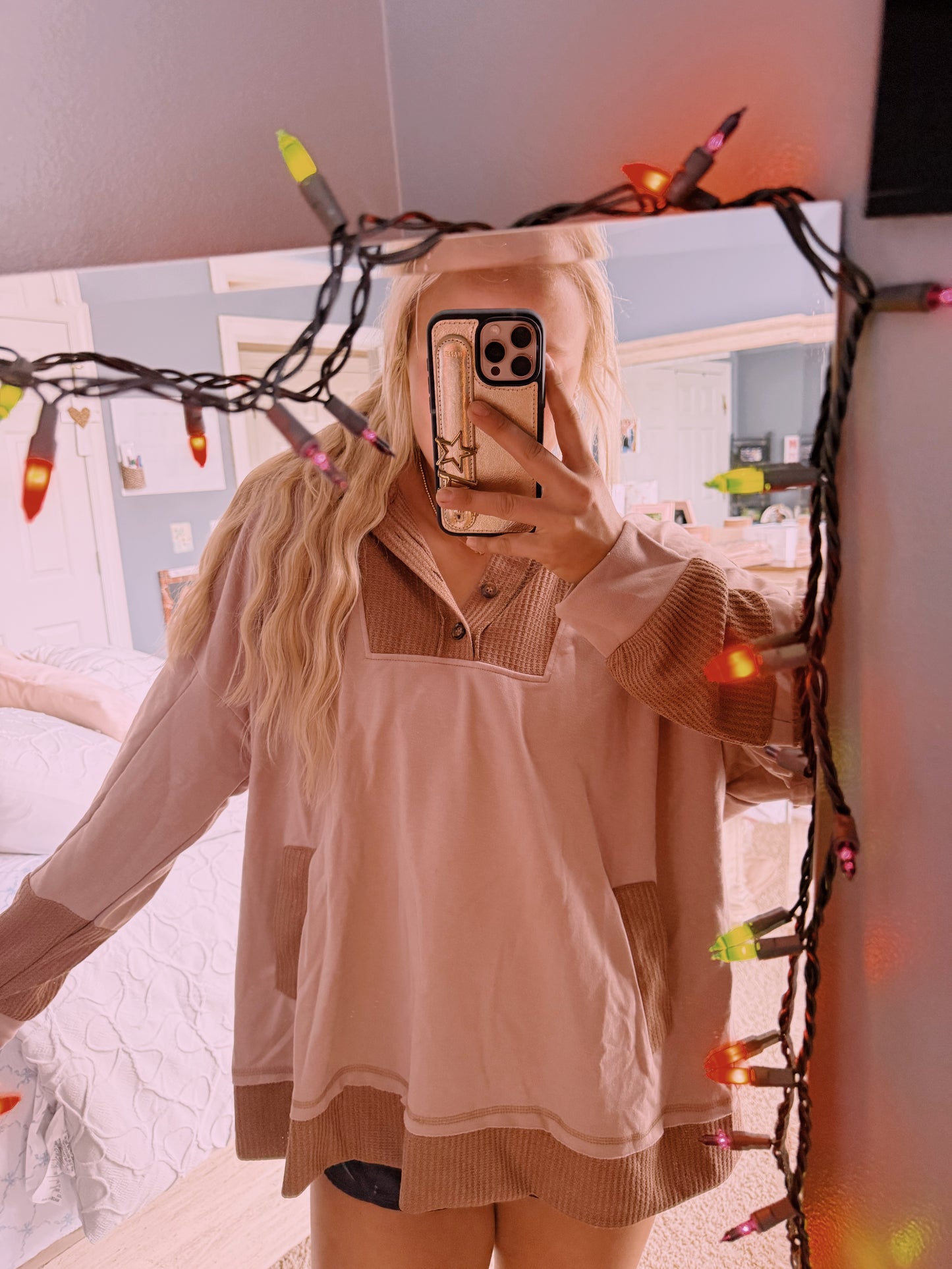 Brown Waffle Oversized Sweatshirt -1X