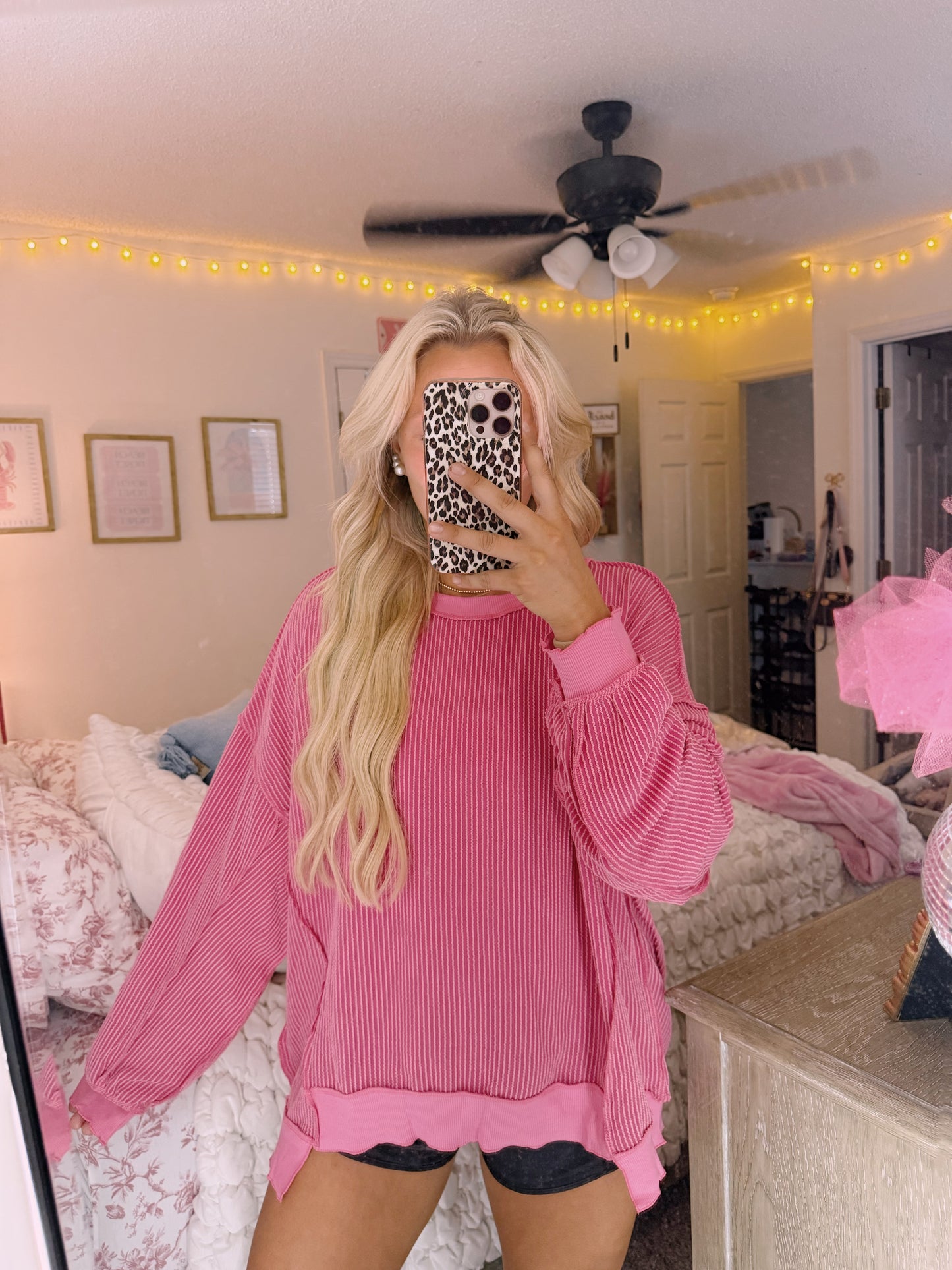 Pink Corded Crewneck - Medium