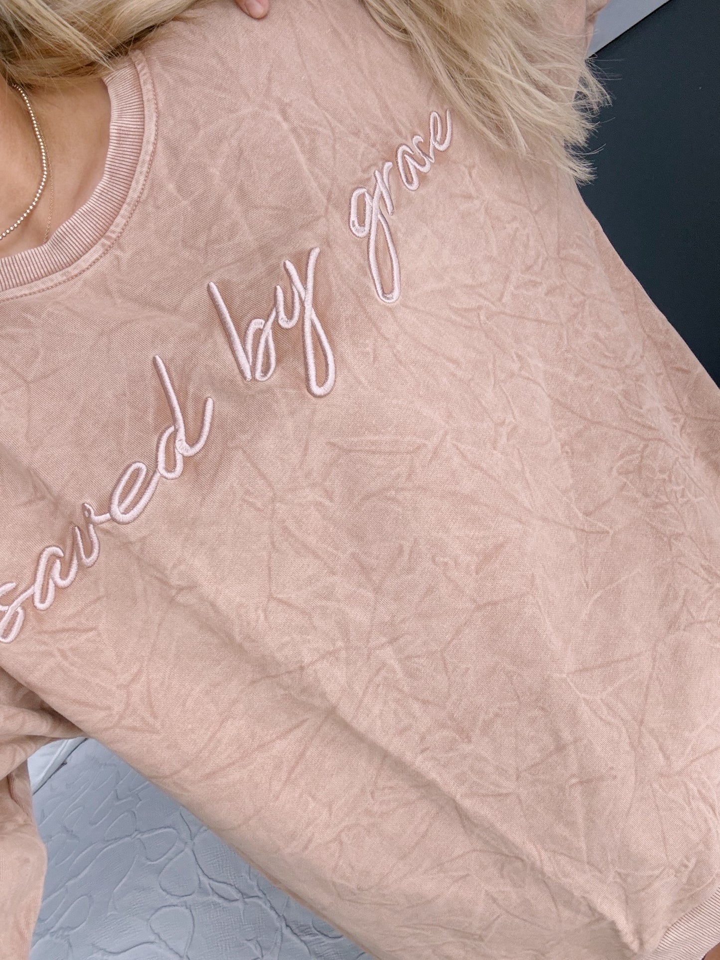 Saved By Grace Embroidered Crew