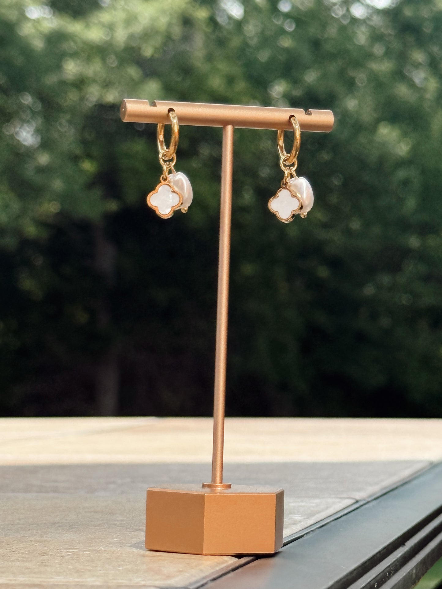 Clover Pearl Hoops