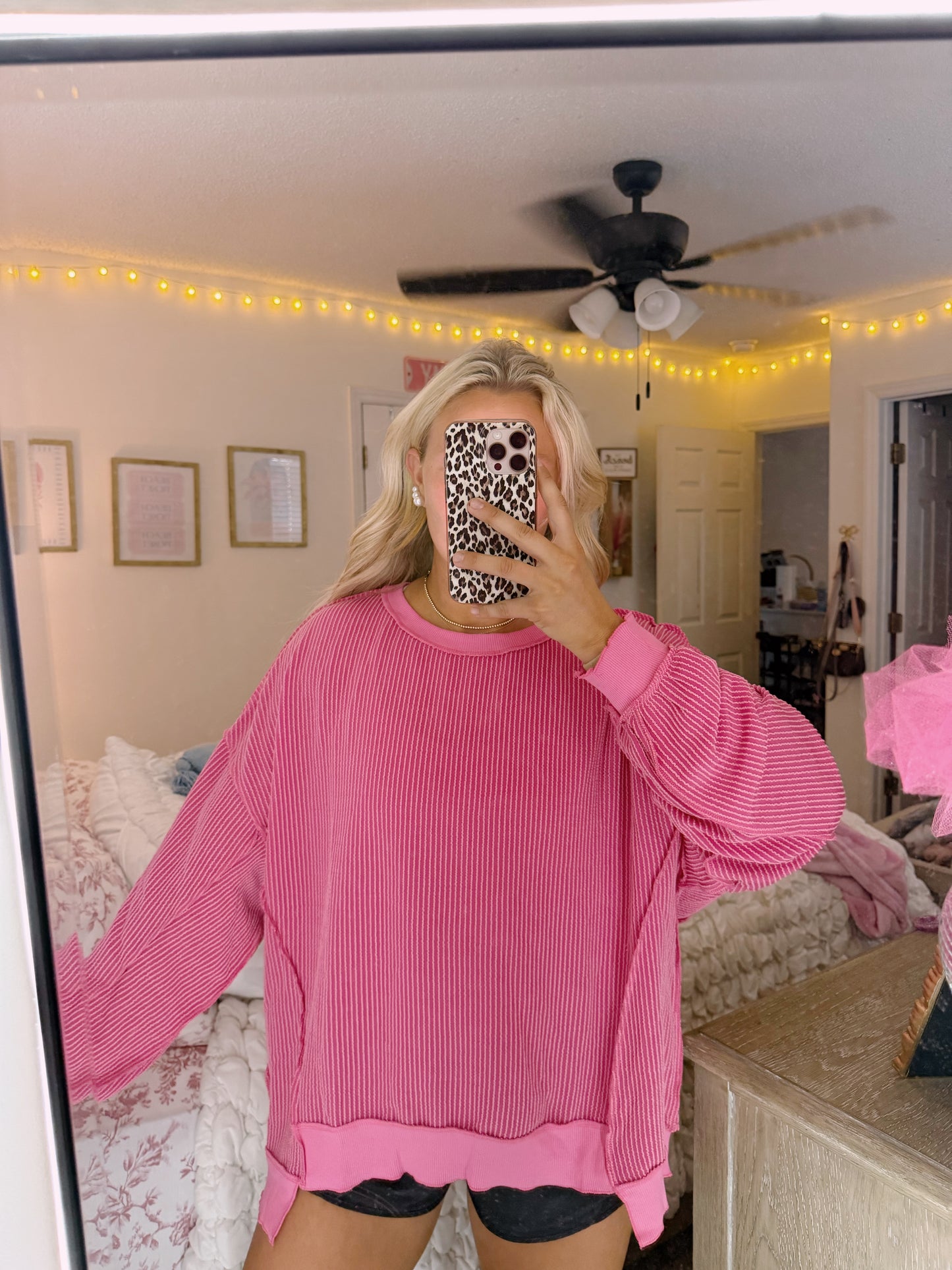 Pink Corded Crewneck - Medium