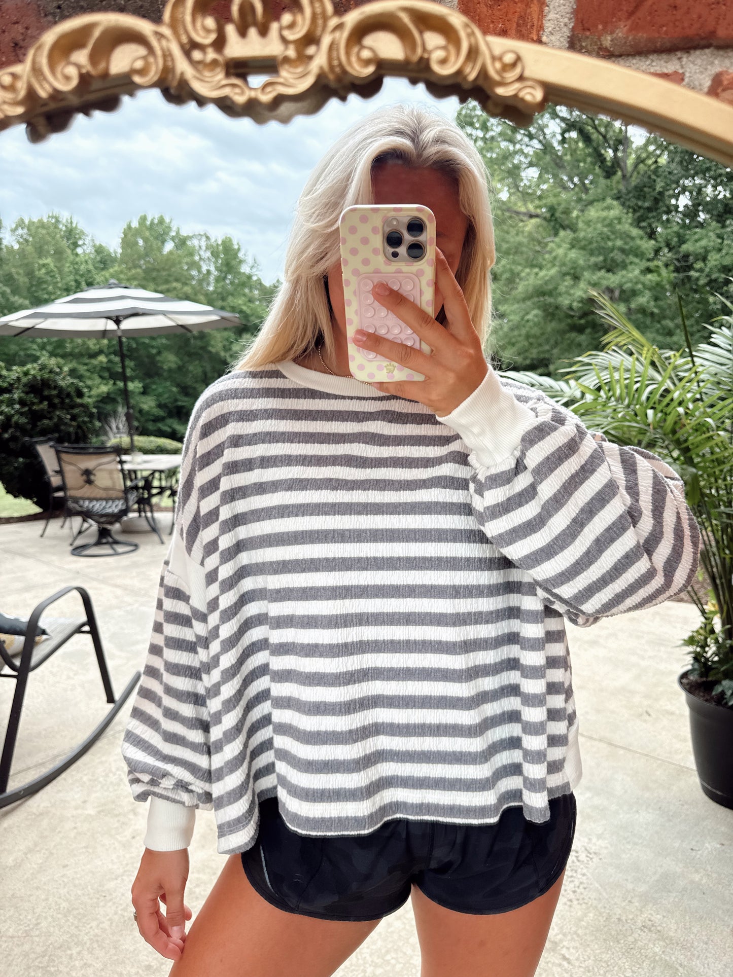 Overlap Open Back Striped Top