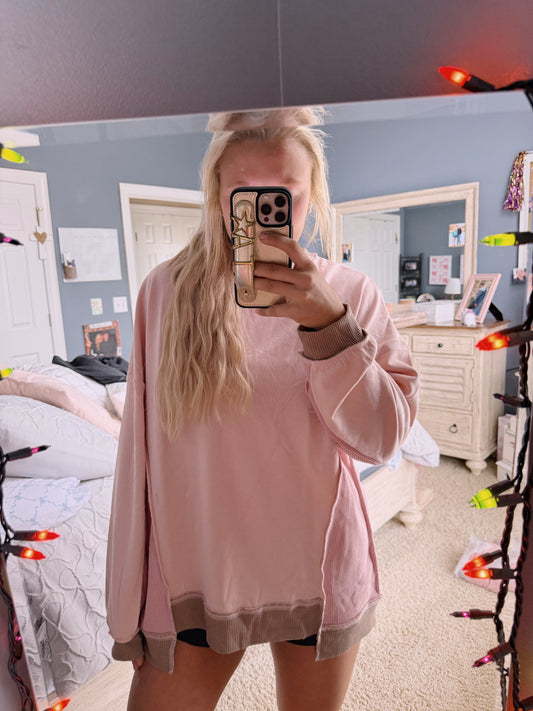 Pink/Brown Waffle Knit Crew