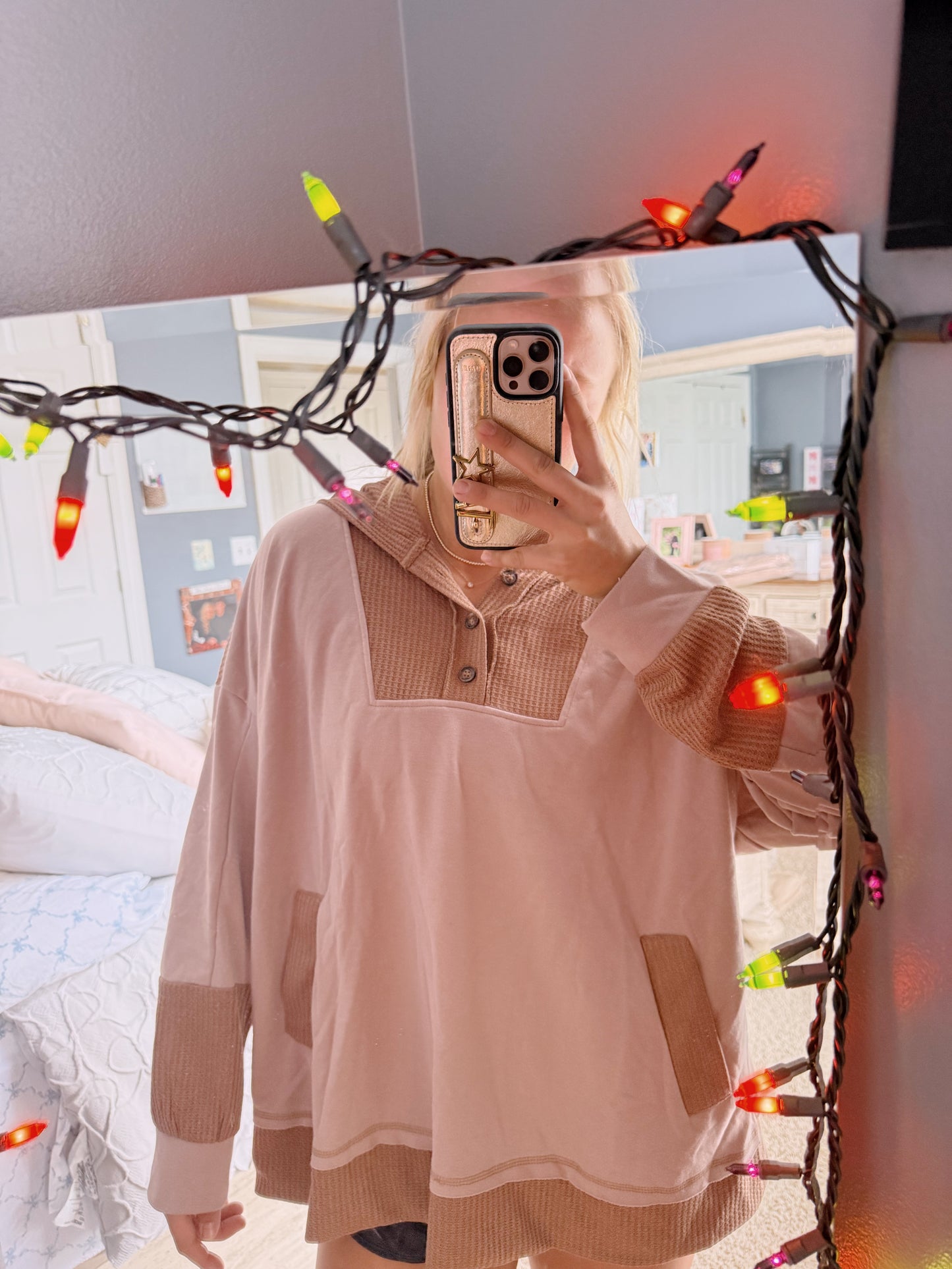 Brown Waffle Oversized Sweatshirt -1X