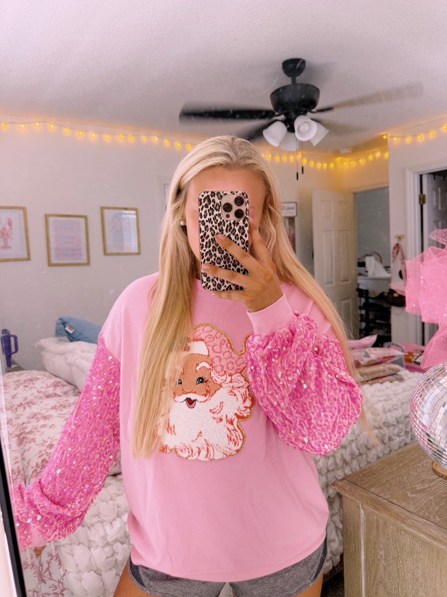 Pink Santa Shirt - Sparkle Sleeves