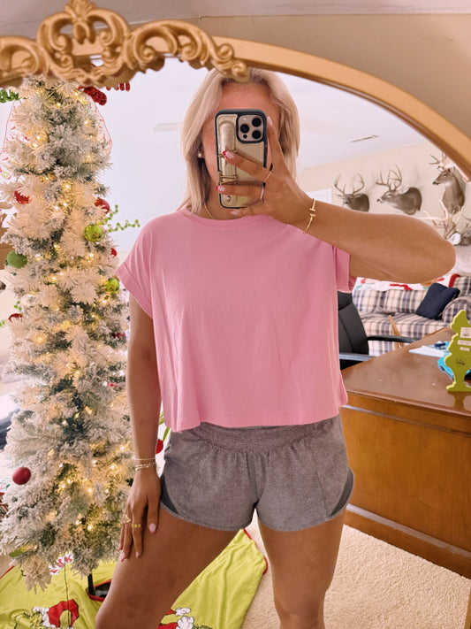 Cuff Cropped Tee - Baby Pink