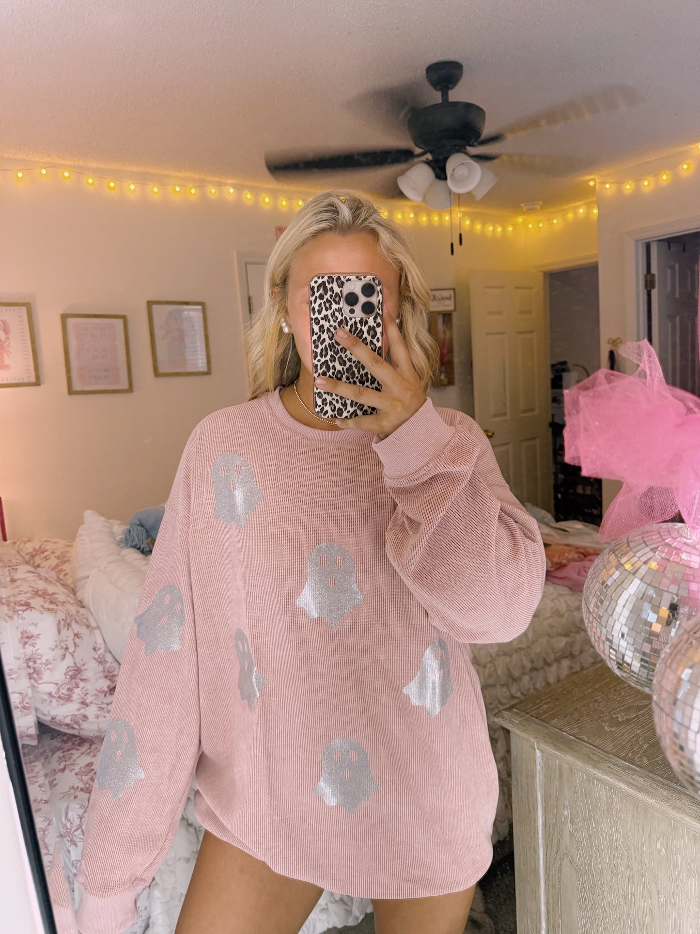 Glitter Ghost Corded Crew