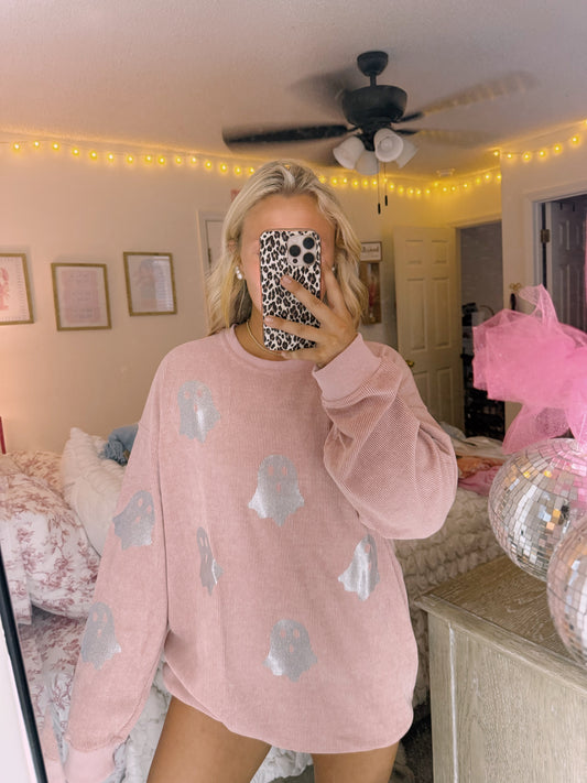 Glitter Ghost Corded Crew