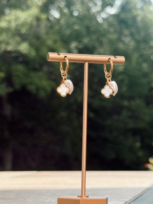 Clover Pearl Hoops