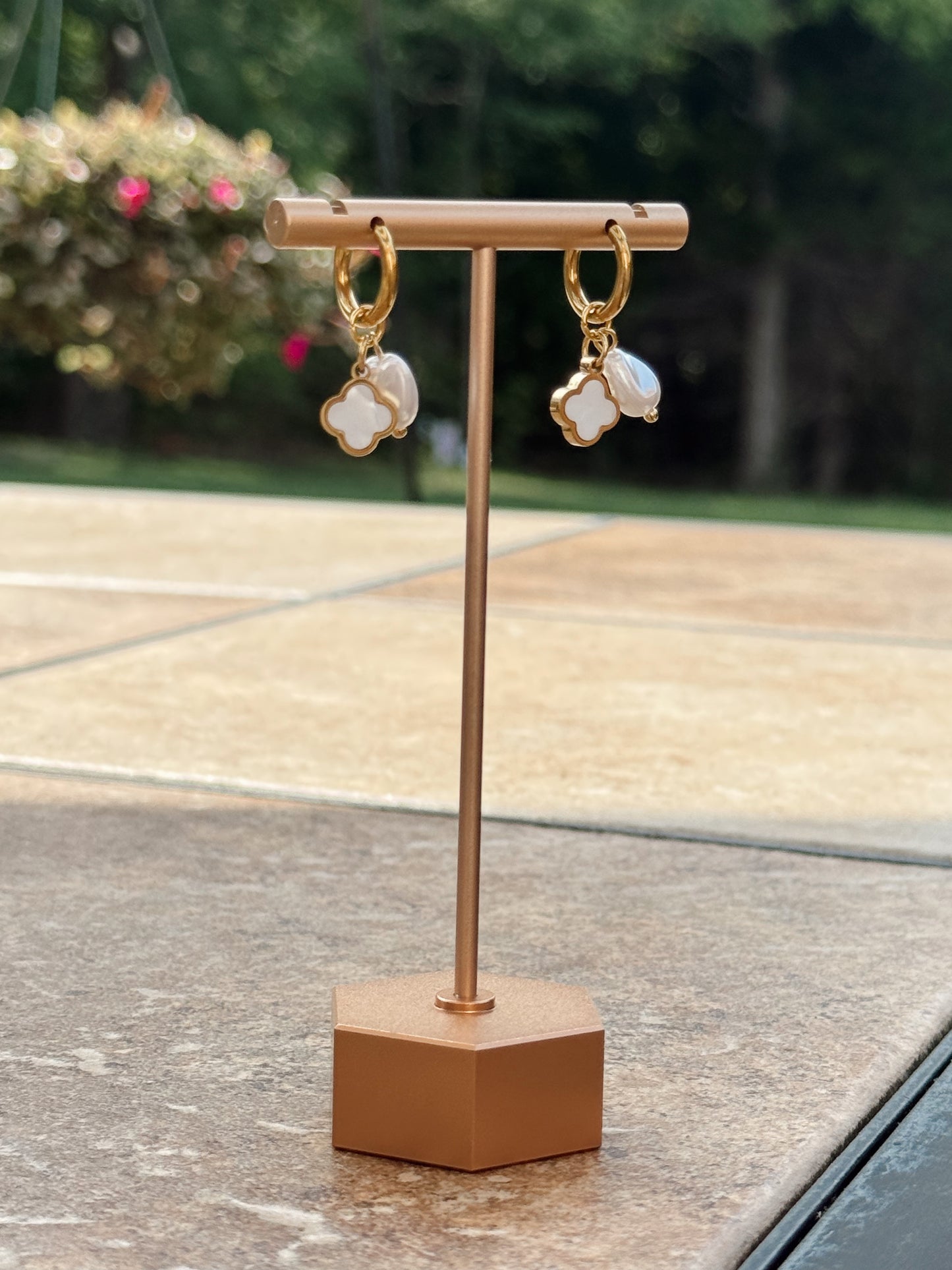 Clover Pearl Hoops