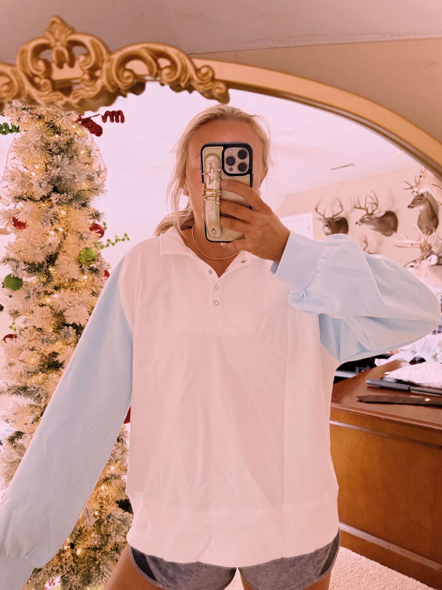 Blue Button Up Crew